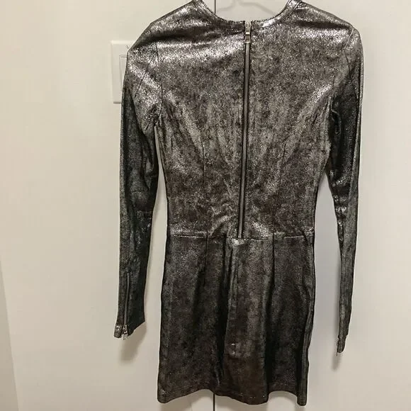 RTA Calfskin Silver Metallic Leather Mini Dress with Exposed Zippers. Size 0. - Picture 5 of 11